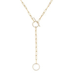 14K Yellow Gold Diamond Paper Clip Chain Toggle Necklace