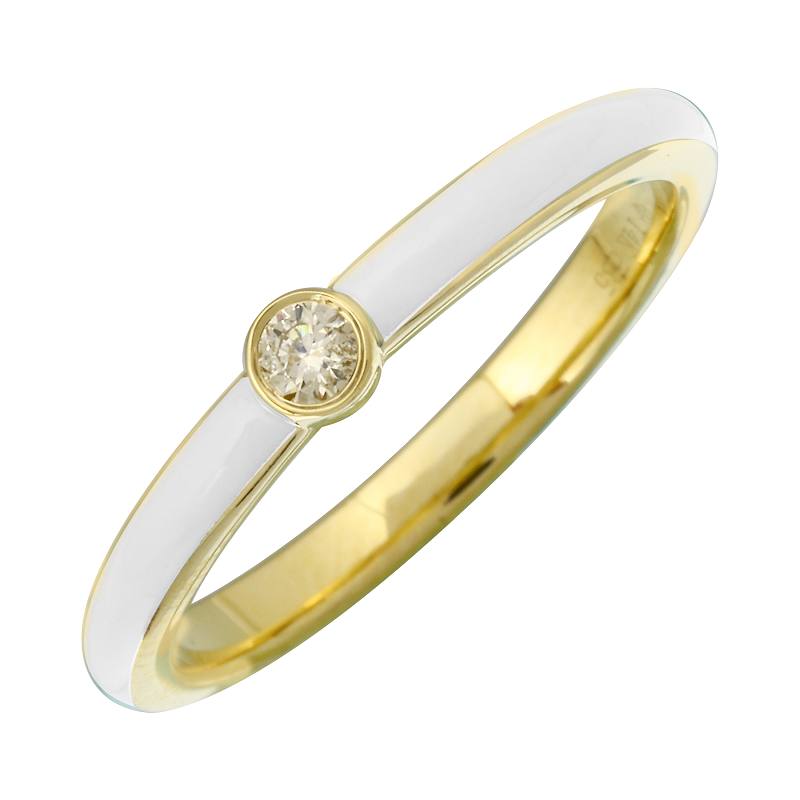 14K Yellow Gold Diamond Bezel Enamel Ring