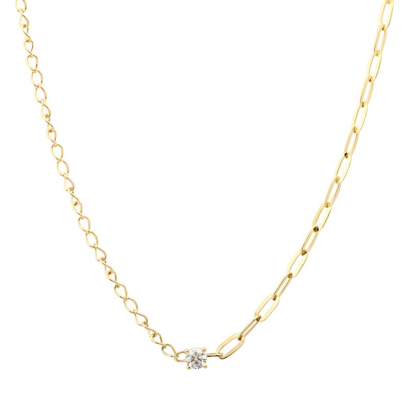 14K Yellow Gold Mixed Chain Diamond Necklace
