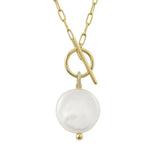 14K Yellow Gold Coin Pearl and Diamond Toggle Necklace