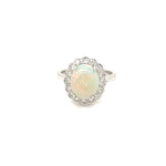 ESTATE 14K White Gold Oval Opal and Diamond Ring