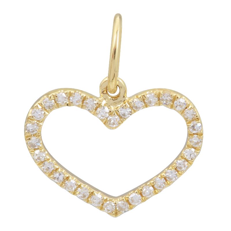 14K Yellow Gold Open Heart Diamond Charm
