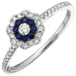 14K White Gold Sapphire and Diamond Flower Ring
