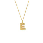 14K Yellow Gold Block Lined Diamond Initial Necklace