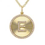 14k Yellow Gold & Diamond Fluted Disc Initial Necklace