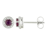 14k White Gold Ruby & Diamond Halo Earrings
