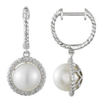 14k Gold Pearl & Diamond Halo Flower Earrings