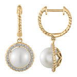 14k Gold Pearl & Diamond Halo Flower Earrings