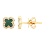 14k Yellow Gold Malachite Clover Diamond Studs