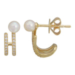 14k Yellow Gold Pearl & Diamond Cuff Studs
