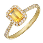 14k Yellow Gold Emerald Cut Citrine & Diamond Ring