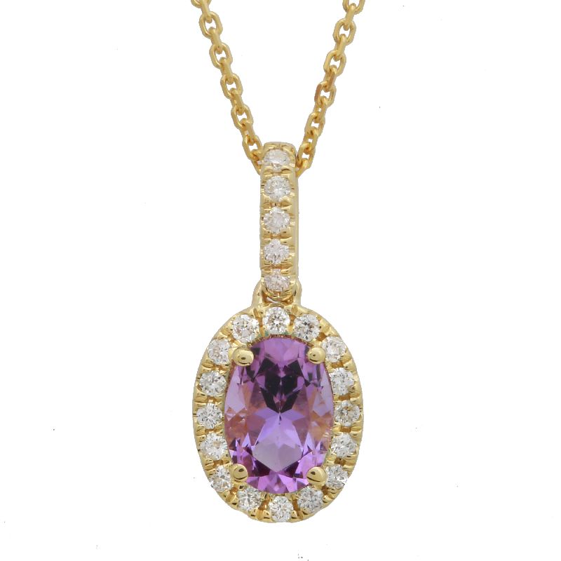 14k Yellow Gold Amethyst & Diamond Halo Necklace