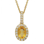 14k Yellow Gold Citrine & Diamond Halo Necklace