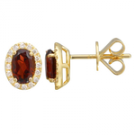 14k Gold Garnet & Diamond Halo Stud Earrings