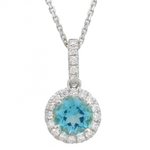 14K Gold London Blue Topaz & Diamond Halo Necklace