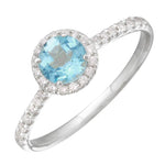 14k White Gold London Blue Topaz & Diamond Halo Ring