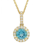 14K Gold London Blue Topaz & Diamond Halo Necklace
