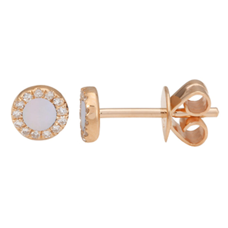 14k Gold Mother of Pearl & Diamond Halo Studs