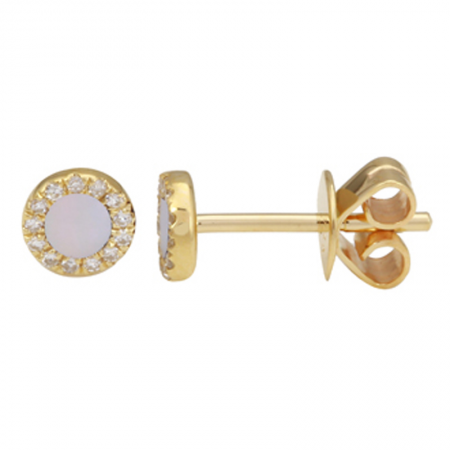 14k Gold Mother of Pearl & Diamond Halo Studs