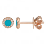 14k Yellow Gold Circle Turquoise & Diamond Studs