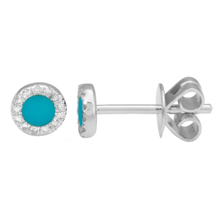 14k Yellow Gold Circle Turquoise & Diamond Studs