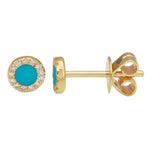 14k Yellow Gold Circle Turquoise & Diamond Studs
