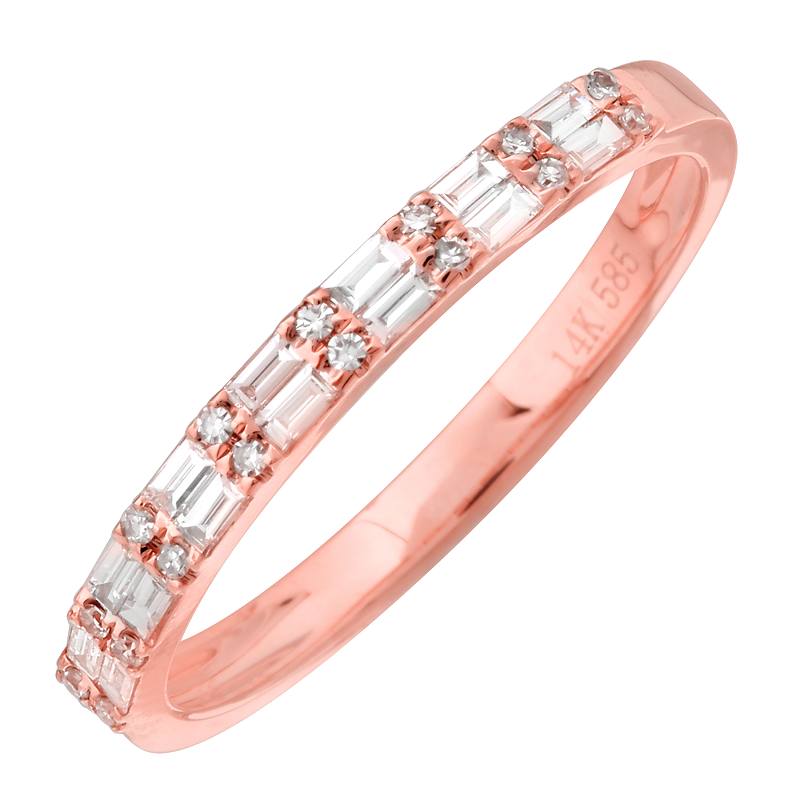 14K Gold Round and Baguette Diamond Ring