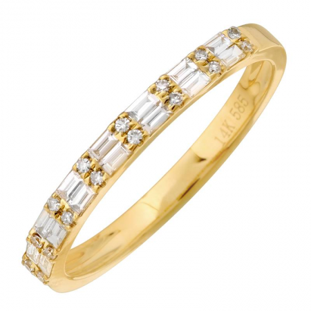 14K Gold Round and Baguette Diamond Ring