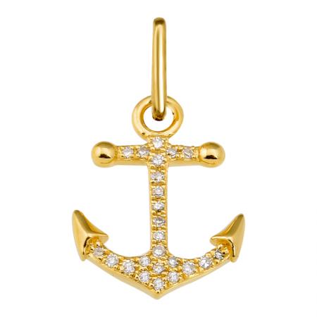 14K Yellow Gold & Diamond Anchor Pendant