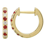 14k Yellow Gold Ruby & Diamond Huggies