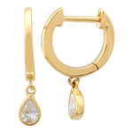 14K Pear Bezel Diamond Dangle Huggies