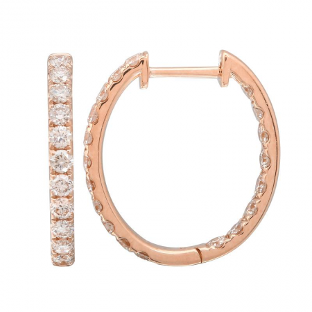 14k Gold In & Out Diamond Medium Oval Hoops