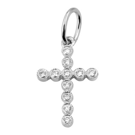 14k White Gold & Diamond Cross Charm