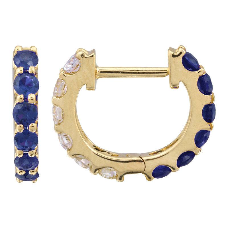 14k Gold Half Sapphire & Half Diamond Eternity Huggies