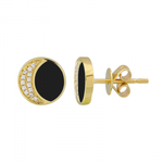 14k Yellow Gold Moon Shape Enamel & Diamond Studs