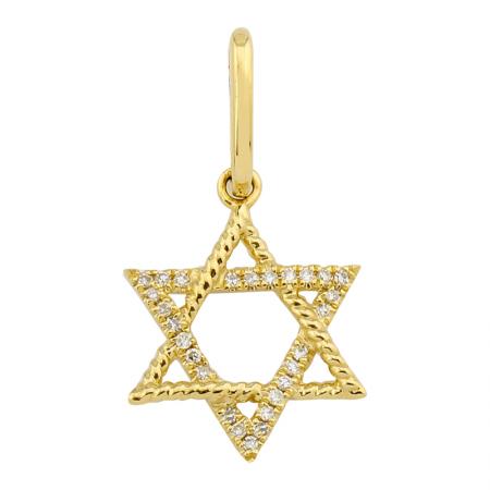 14K Yellow Gold Rope & Diamond Star of David Charm