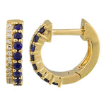 14k Yellow Gold Sapphire & Diamond Double Row Huggies