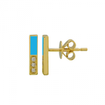 14k Yellow Gold Half Enamel & Half Diamond Bar Studs