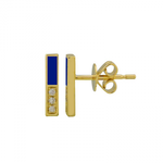 14k Yellow Gold Half Enamel & Half Diamond Bar Studs