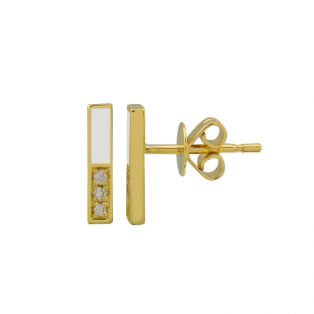 14k Yellow Gold Half Enamel & Half Diamond Bar Studs