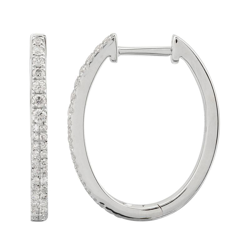 14K Gold Diamond Double Row Oval Hoops