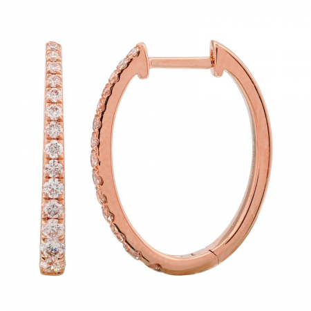 14K Gold Tapered Oval Diamond Hoops