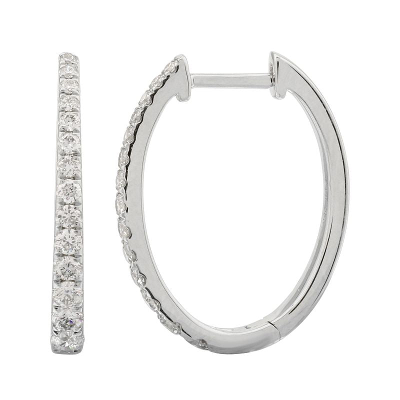 14K Gold Tapered Oval Diamond Hoops