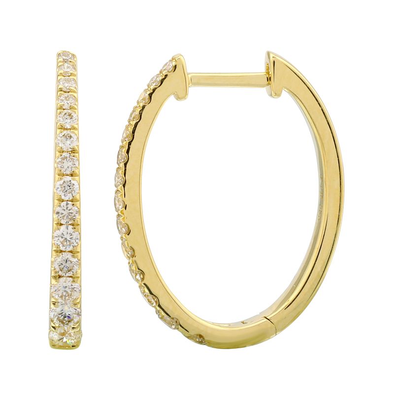 14K Gold Tapered Oval Diamond Hoops