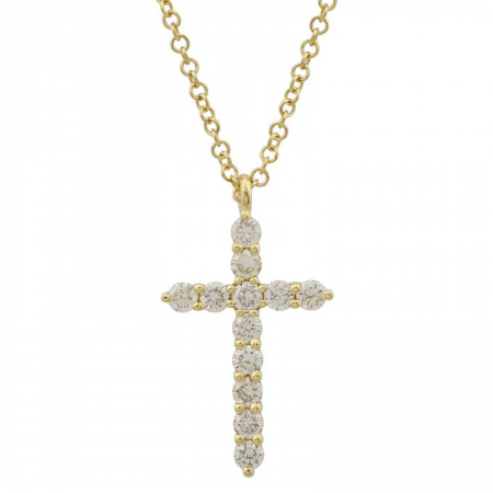 14K Yellow Gold & Diamond Cross Necklace