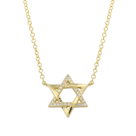 14K Gold & Diamond Star Of David Necklace