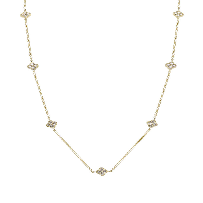 14k Yellow Gold Diamond Clover Necklace