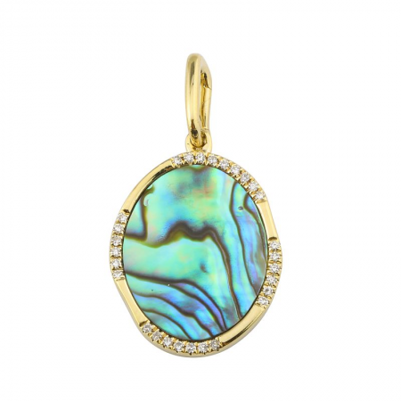 14k Yellow Gold, Abalone, Diamond Irregular Oval Charm