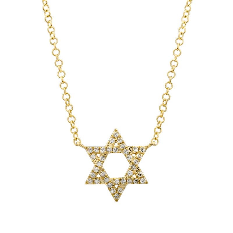 14K Gold Pave Diamond Star of David Necklace