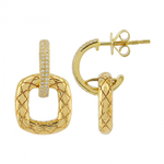 14k Yellow Gold Diamond Crosshatch Buckle Earrings